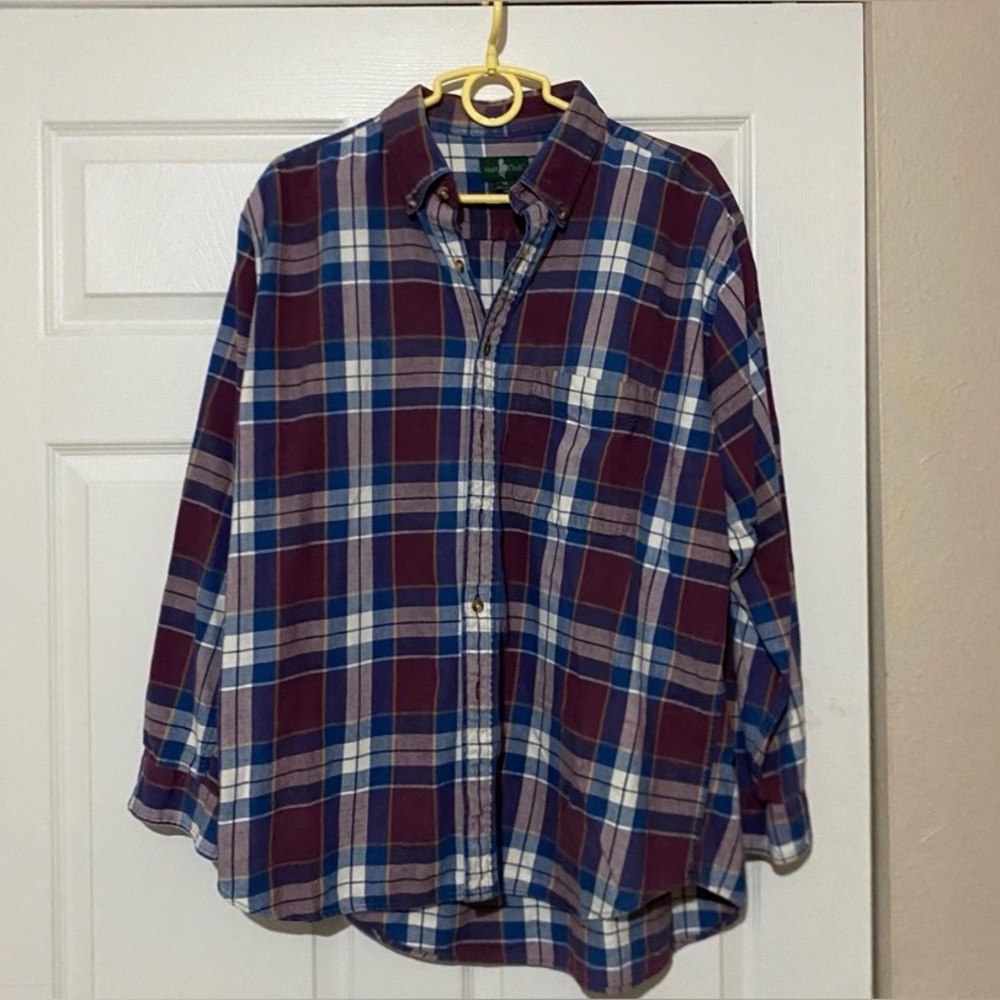 Hunt Club Blue / Red Cotton Flannel Collared Button Down Long Sleeve Shirt Sz XL - Picture 1 of 3